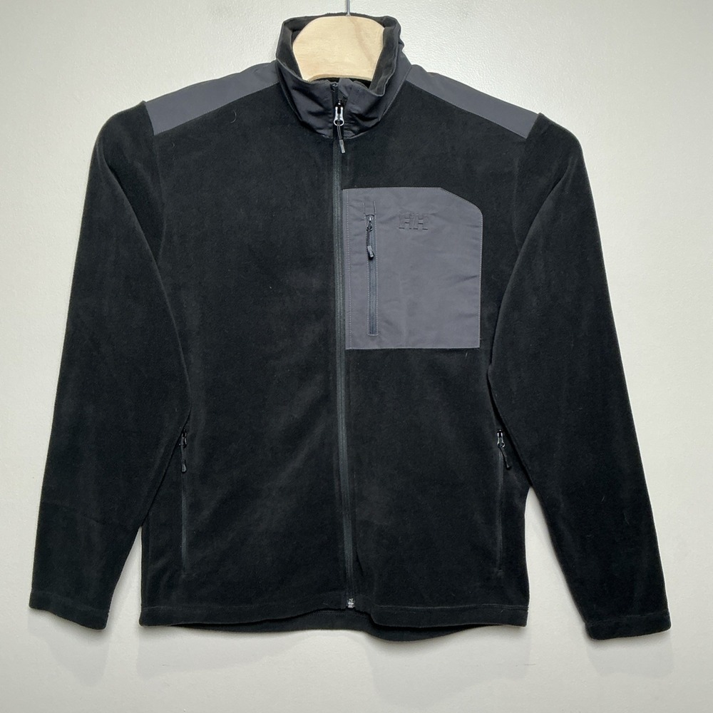 Helly Hansen Men's Full Zip Fleece Jacket LARGE Black‎ Gray Outdoor Hiking